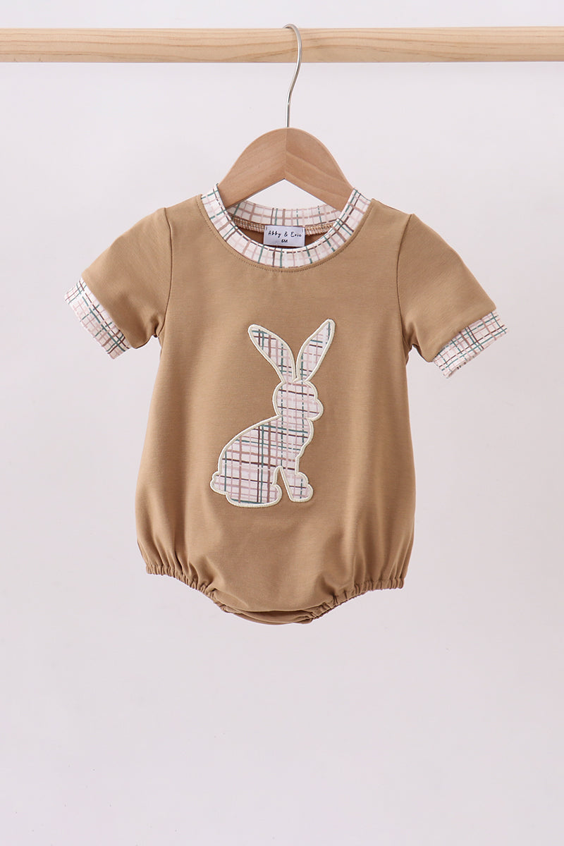 Brown plaid bunny applique bubble - Aaria Tees