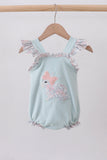 Blue floral bunny applique ruffle bubble - Aaria Tees Aaria Tees