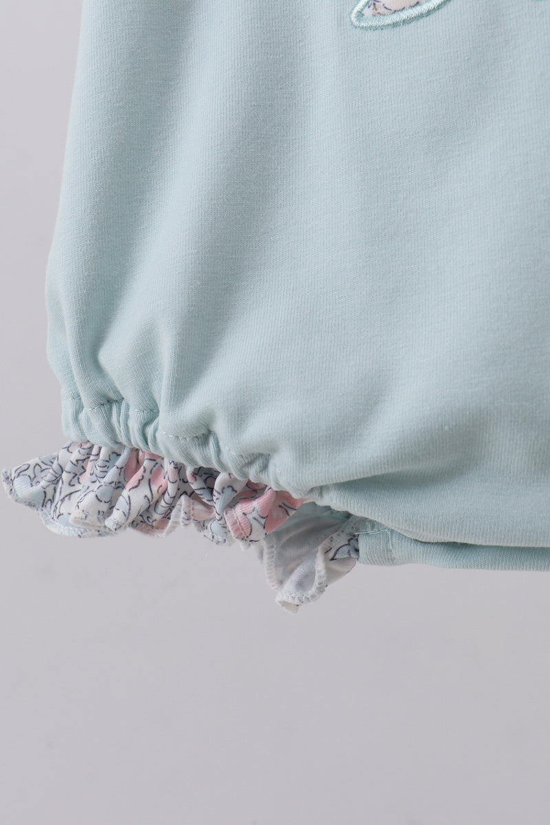 Blue floral bunny applique ruffle bubble - Aaria Tees Aaria Tees