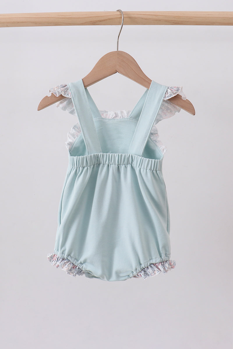 Blue floral bunny applique ruffle bubble - Aaria Tees Aaria Tees