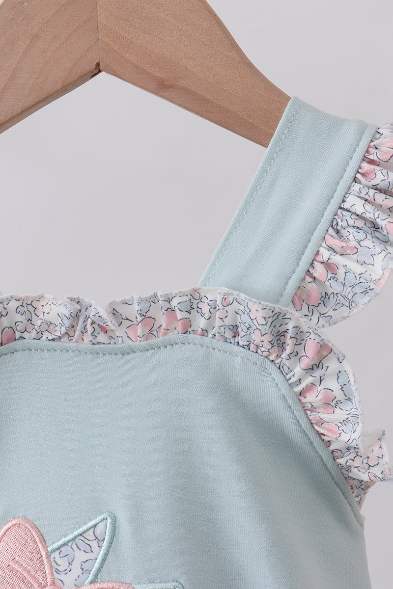 Blue floral bunny applique ruffle bubble - Aaria Tees Aaria Tees