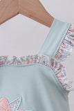 Blue floral bunny applique ruffle bubble - Aaria Tees Aaria Tees
