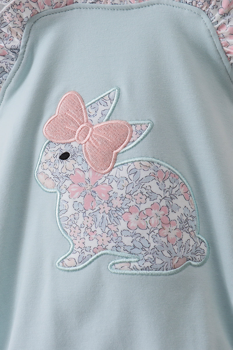 Blue floral bunny applique ruffle bubble - Aaria Tees Aaria Tees