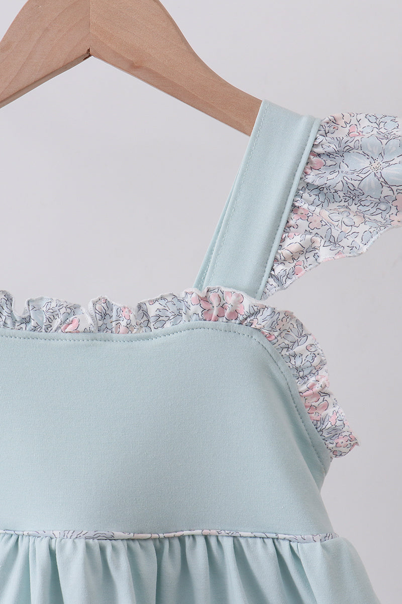 Blue floral bunny applique ruffle dress - Aaria Tees Aaria Tees