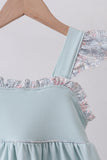 Blue floral bunny applique ruffle dress - Aaria Tees Aaria Tees