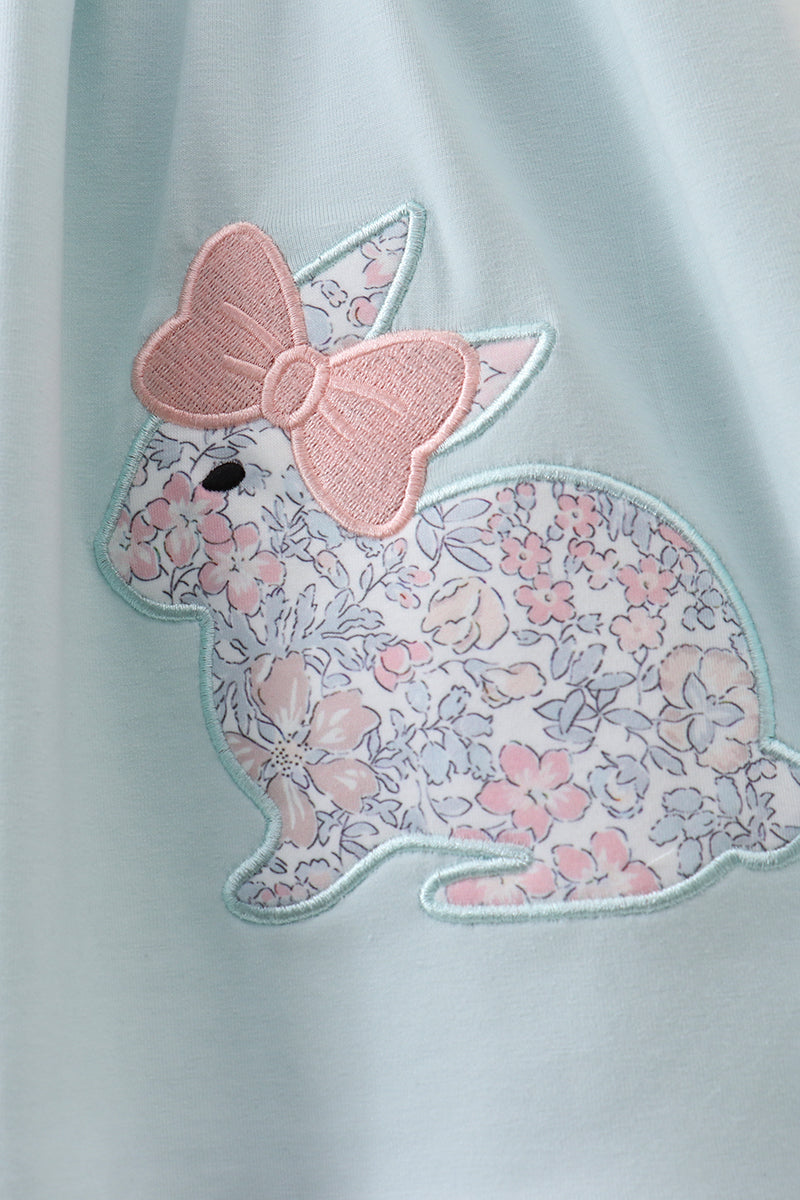 Blue floral bunny applique ruffle dress - Aaria Tees Aaria Tees