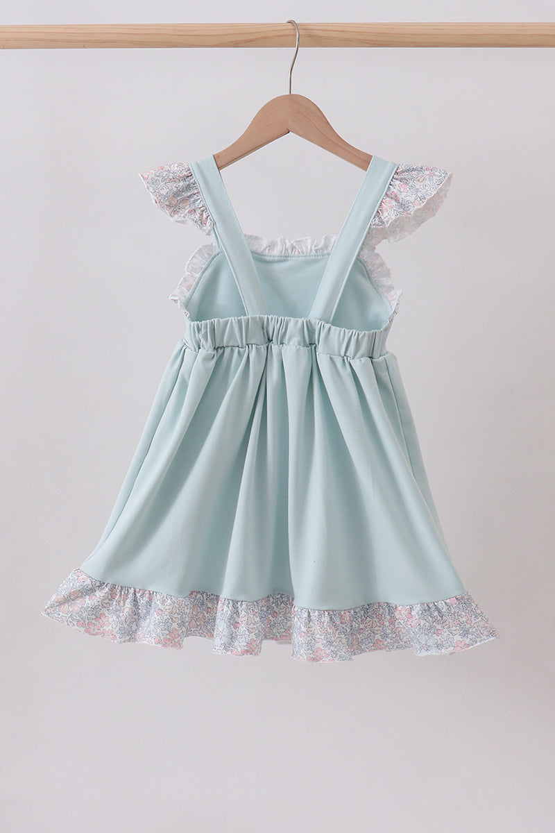 Blue floral bunny applique ruffle dress - Aaria Tees Aaria Tees