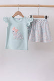 Blue floral bunny applique ruffle skorts set - Aaria Tees Aaria Tees