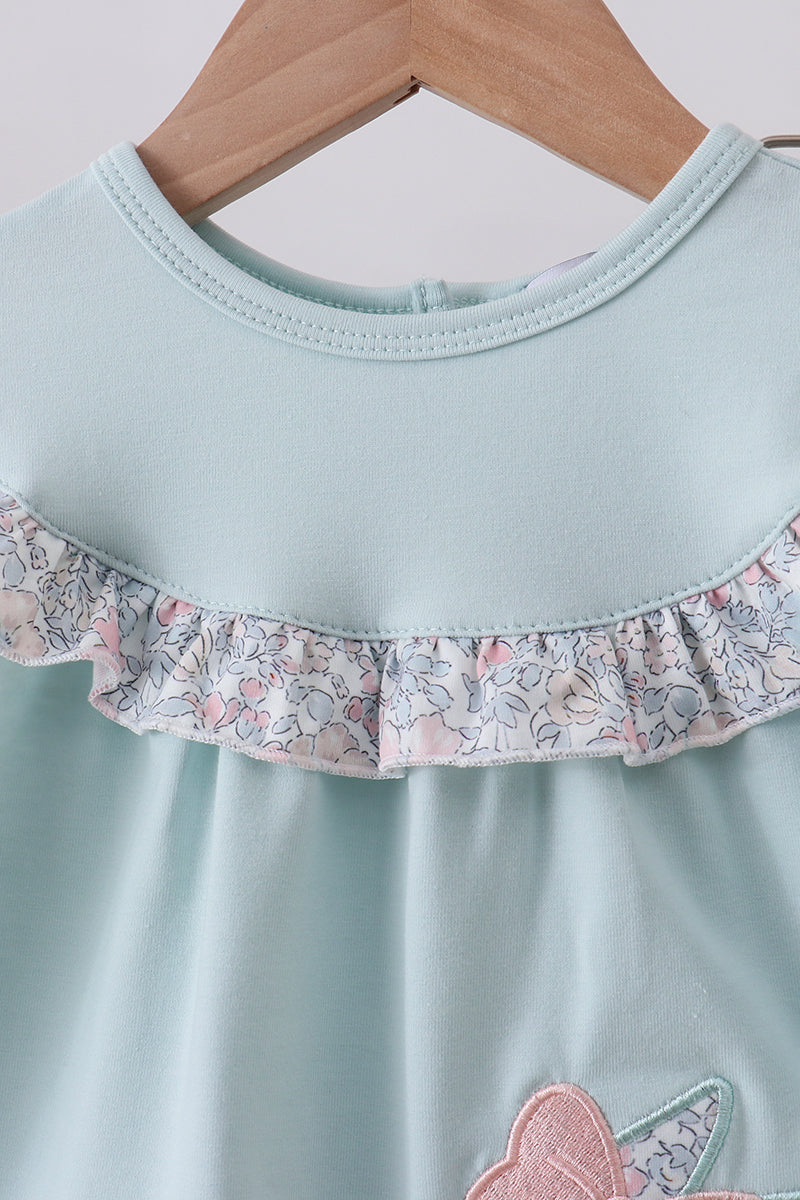 Blue floral bunny applique bloomer set - Aaria Tees Aaria Tees