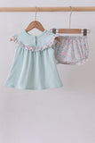 Blue floral bunny applique bloomer set - Aaria Tees Aaria Tees