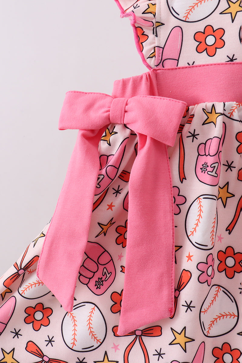 Pink baseball print ruffle shorts set - Aaria Tees Aaria Tees