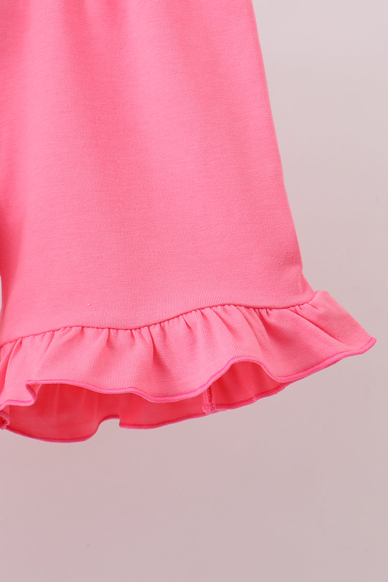 Pink baseball print ruffle shorts set - Aaria Tees Aaria Tees