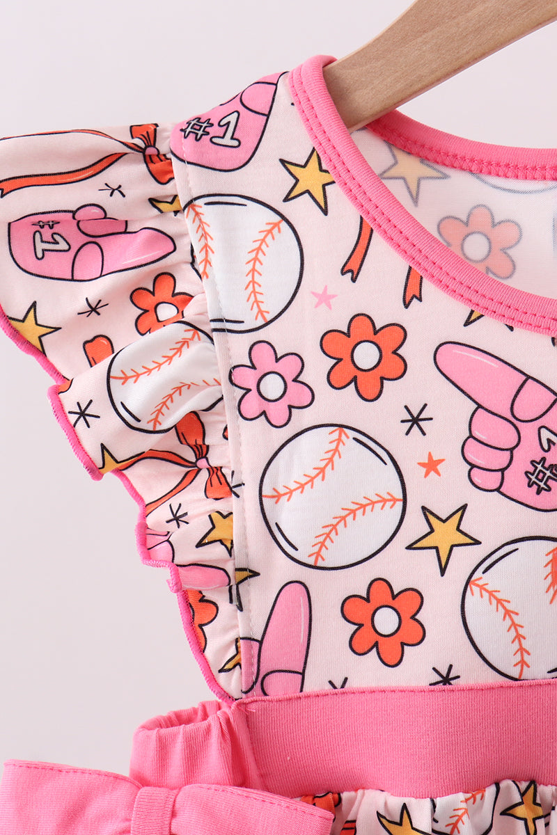 Pink baseball print ruffle shorts set - Aaria Tees Aaria Tees
