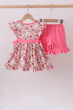 Pink baseball print ruffle shorts set - Aaria Tees Aaria Tees