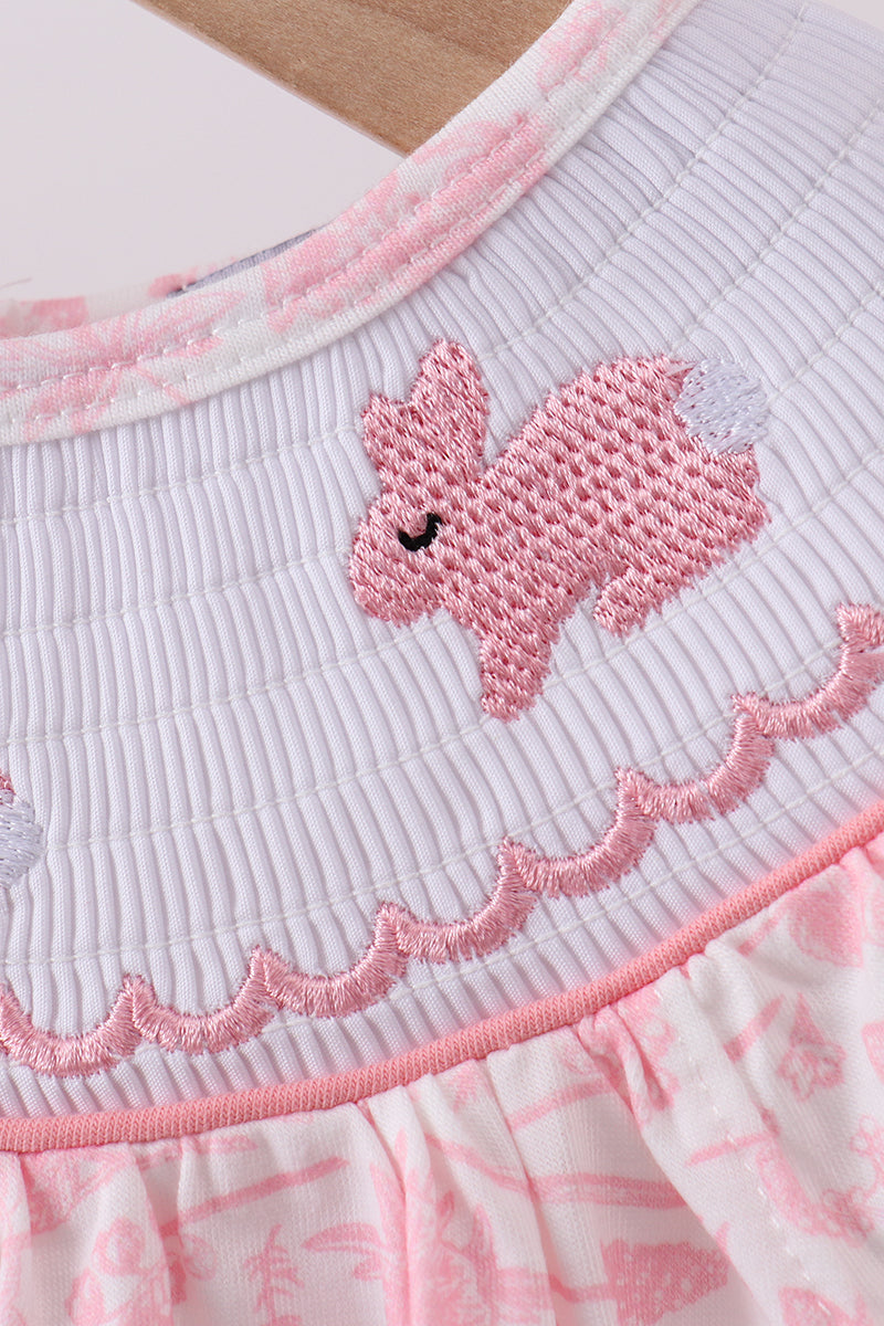 Pink bunny smocked ruffle bow bubble - Aaria Tees Aaria Tees