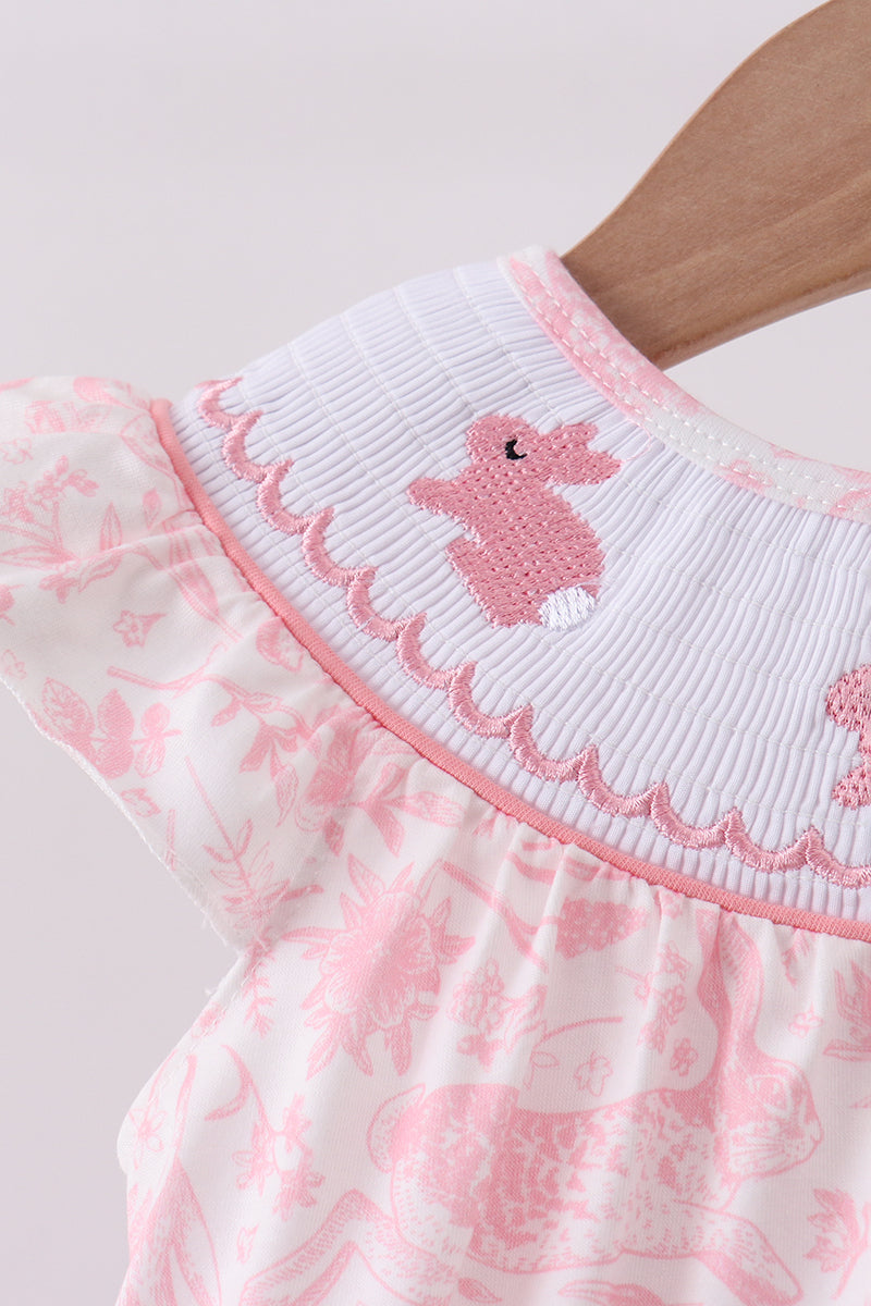 Pink bunny smocked ruffle bow bubble - Aaria Tees Aaria Tees