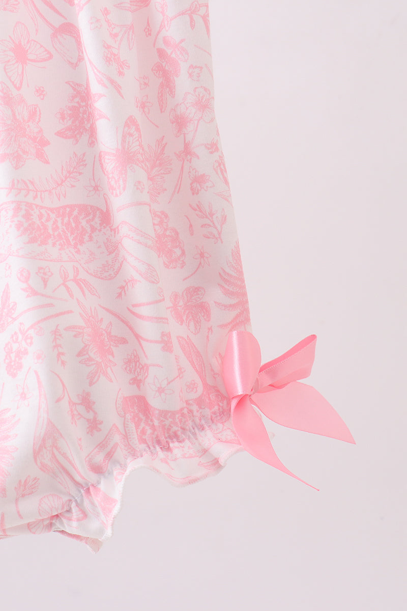 Pink bunny smocked ruffle bow bubble - Aaria Tees Aaria Tees