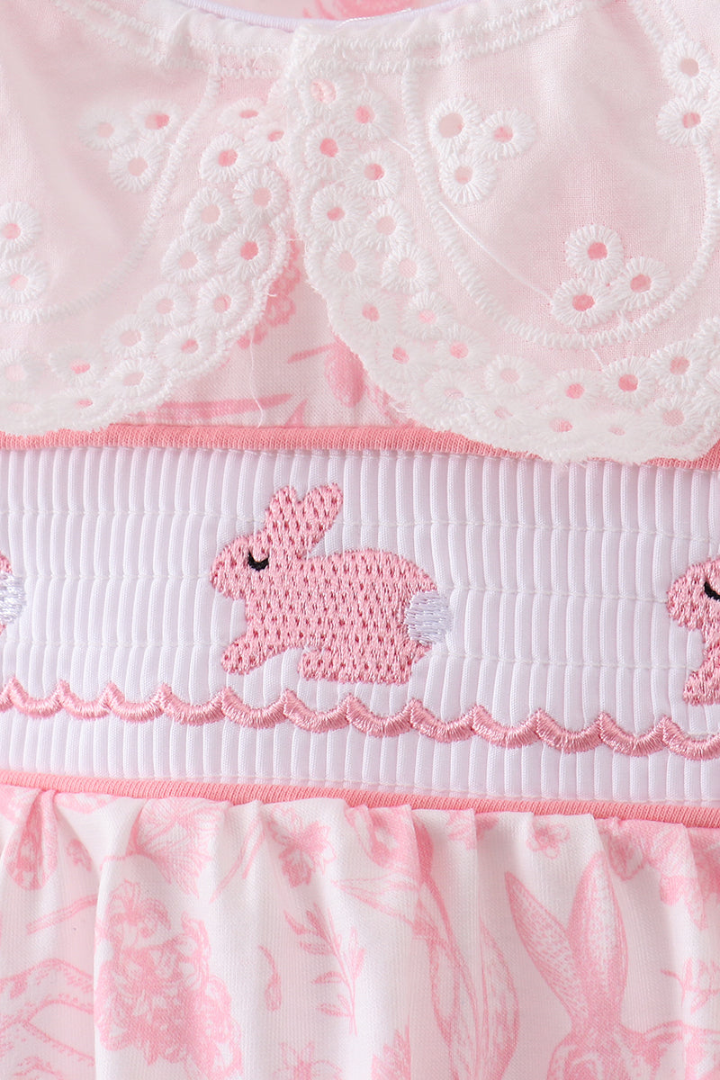 Pink bunny smocked lace collar bow bloomer set - Aaria Tees Aaria Tees