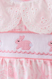 Pink bunny smocked lace collar bow bloomer set - Aaria Tees Aaria Tees