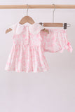 Pink bunny smocked lace collar bow bloomer set - Aaria Tees Aaria Tees