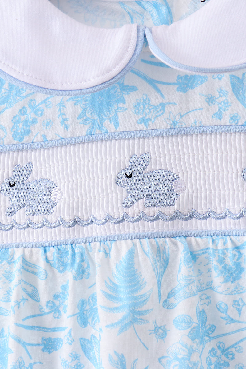 Blue bunny smocked peter pan collar bubble - Aaria Tees Aaria Tees