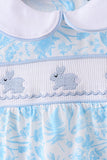 Blue bunny smocked peter pan collar bubble - Aaria Tees Aaria Tees