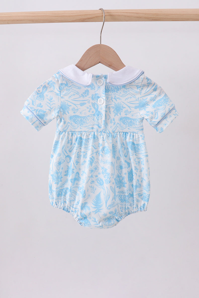 Blue bunny smocked peter pan collar bubble - Aaria Tees Aaria Tees