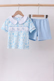 Blue bunny smocked peter pan collar shorts set - Aaria Tees Aaria Tees