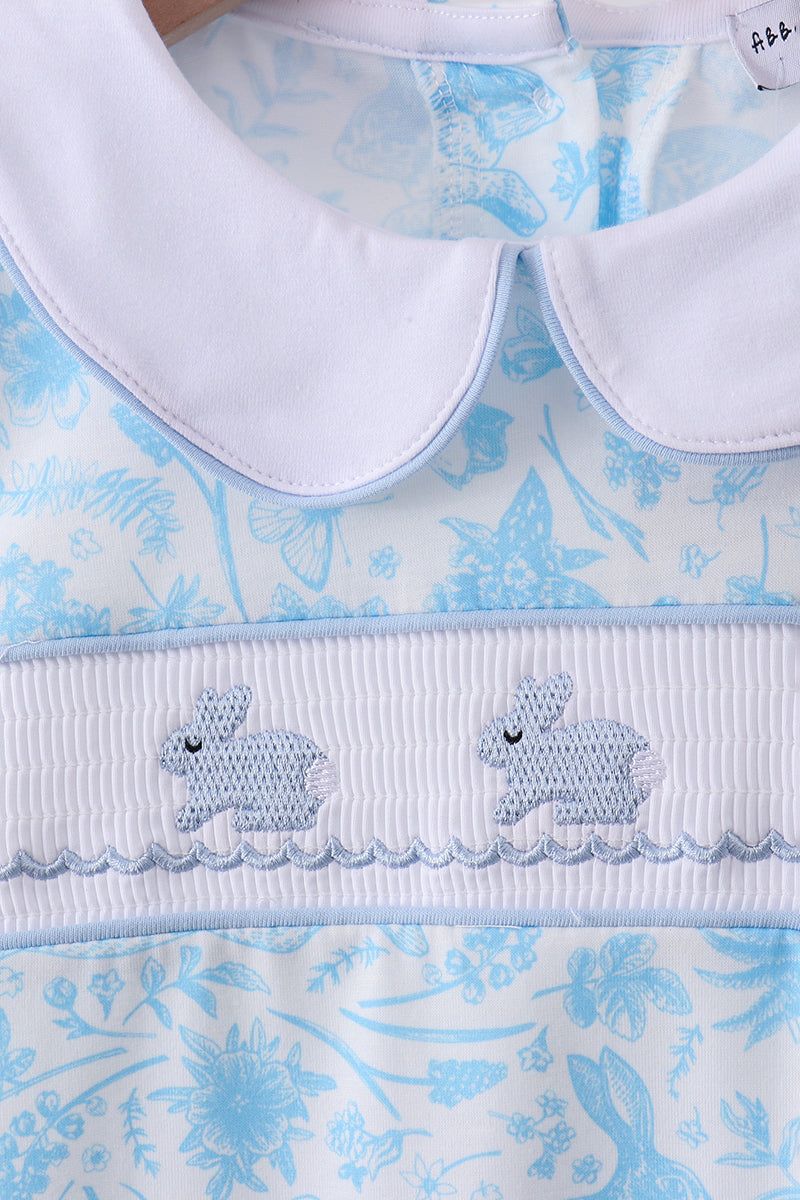 Blue bunny smocked peter pan collar shorts set - Aaria Tees Aaria Tees