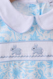 Blue bunny smocked peter pan collar shorts set - Aaria Tees Aaria Tees