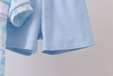 Blue bunny smocked peter pan collar shorts set - Aaria Tees Aaria Tees