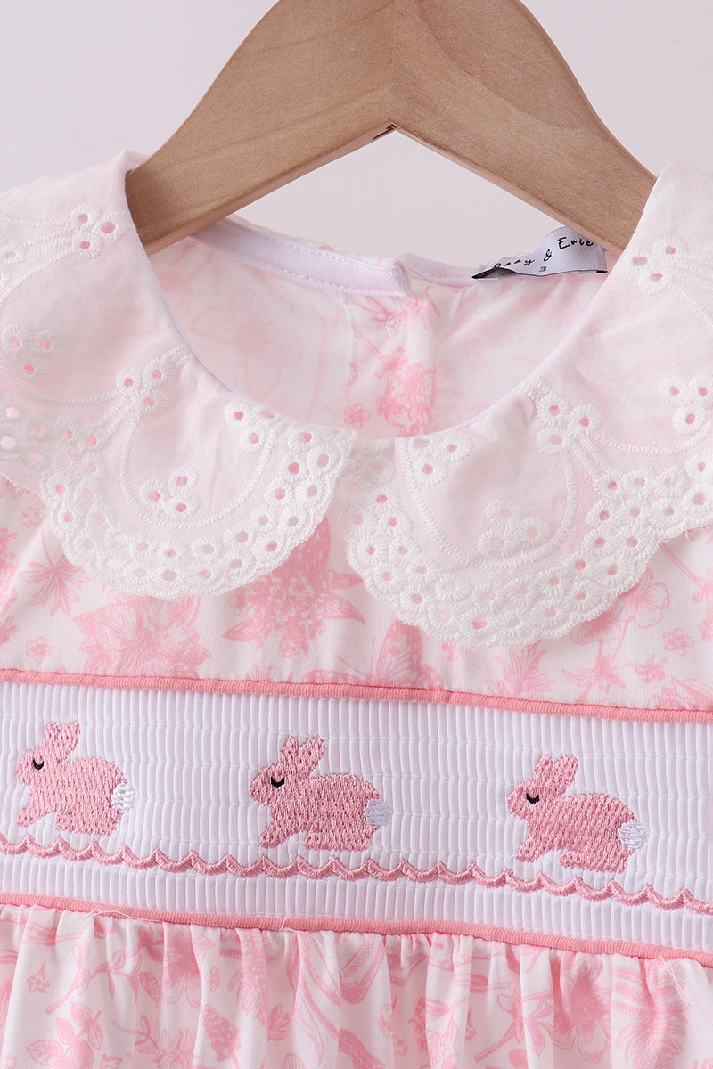 Pink bunny smocked lace collar shorts set - Aaria Tees Aaria Tees