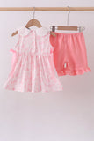 Pink bunny smocked lace collar shorts set - Aaria Tees Aaria Tees