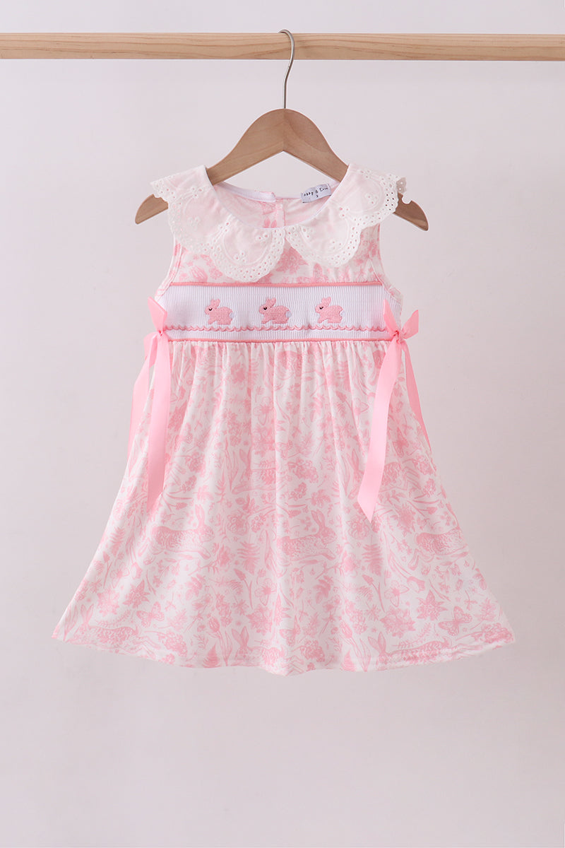 Pink bunny smocked lace collar dress - Aaria Tees Aaria Tees
