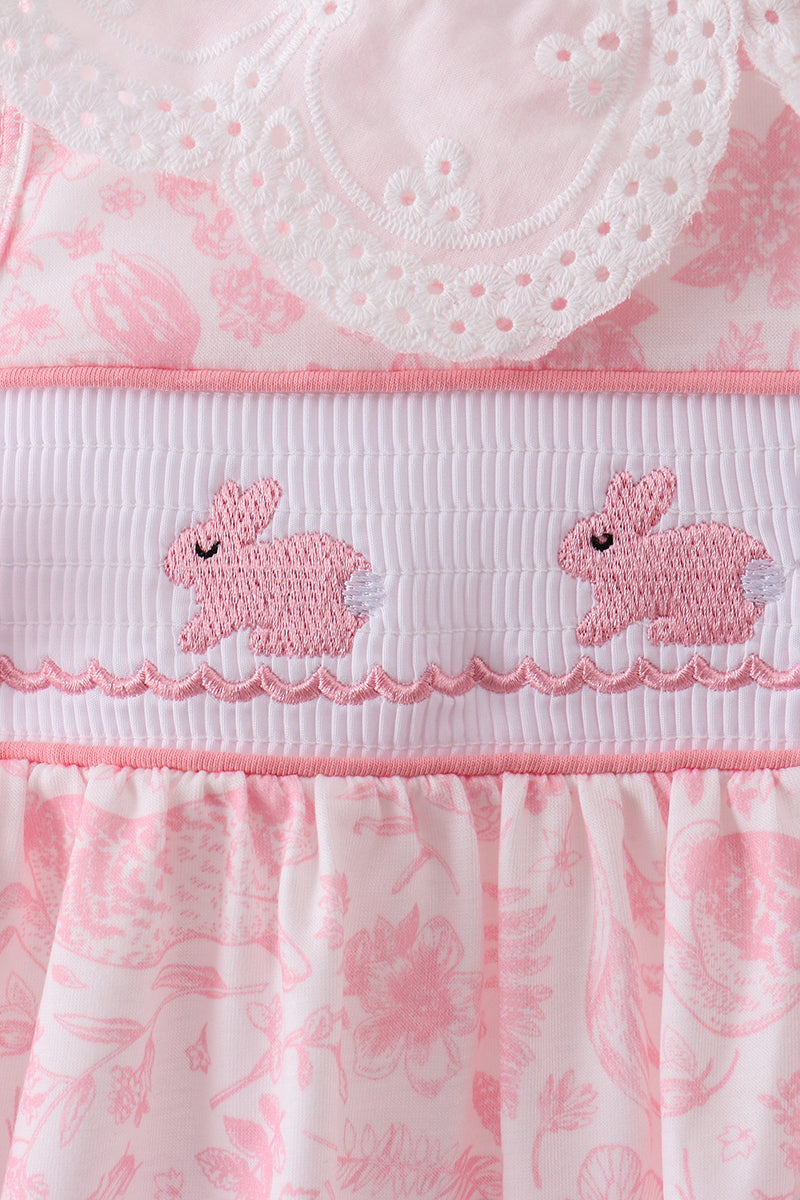 Pink bunny smocked lace collar dress - Aaria Tees Aaria Tees