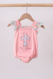 Pink floral cross embroidery ruffle bubble - Aaria Tees Aaria Tees