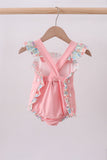 Pink floral cross embroidery ruffle bubble - Aaria Tees Aaria Tees