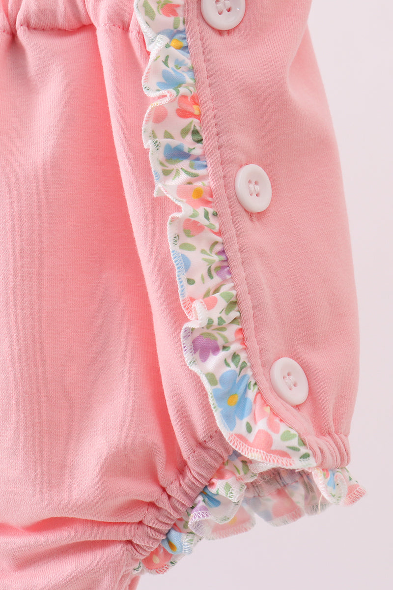 Pink floral cross embroidery ruffle bubble - Aaria Tees Aaria Tees