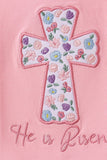 Pink floral cross embroidery ruffle bubble - Aaria Tees Aaria Tees