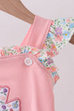 Pink floral cross embroidery ruffle bubble - Aaria Tees Aaria Tees