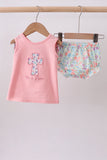 Pink floral cross embroidery ruffle bloomer set - Aaria Tees Aaria Tees