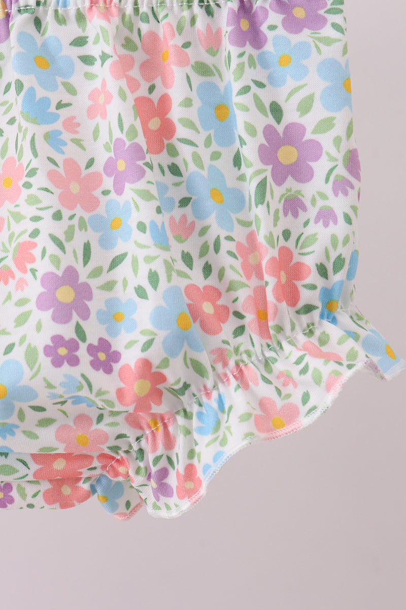 Pink floral cross embroidery ruffle bloomer set - Aaria Tees Aaria Tees