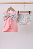 Pink floral cross embroidery ruffle bloomer set - Aaria Tees Aaria Tees