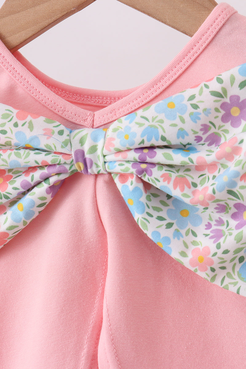 Pink floral cross embroidery ruffle bloomer set - Aaria Tees Aaria Tees
