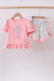 Pink cross applique ruffle shorts set - Aaria Tees Aaria Tees