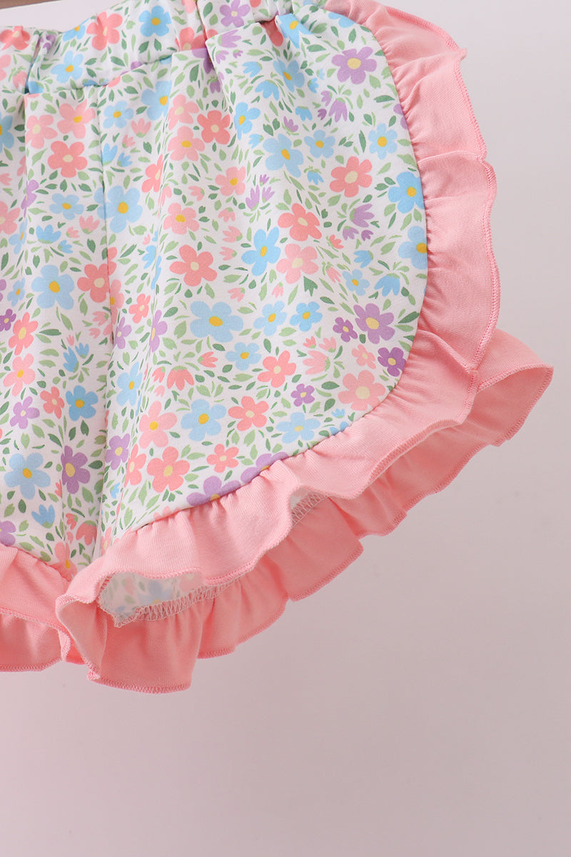 Pink cross applique ruffle shorts set - Aaria Tees Aaria Tees