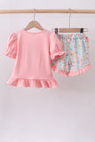 Pink cross applique ruffle shorts set - Aaria Tees Aaria Tees