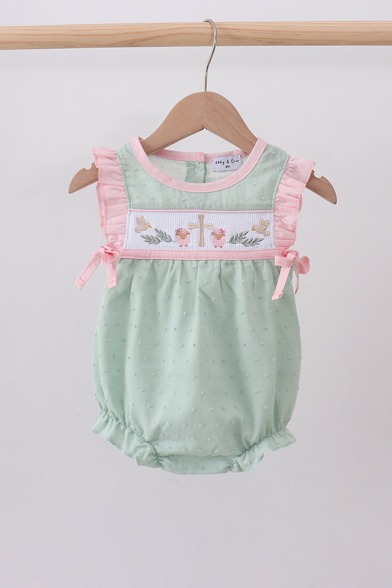 Green swiss dot cross sheep ruffle bubble - Aaria Tees Aaria Tees