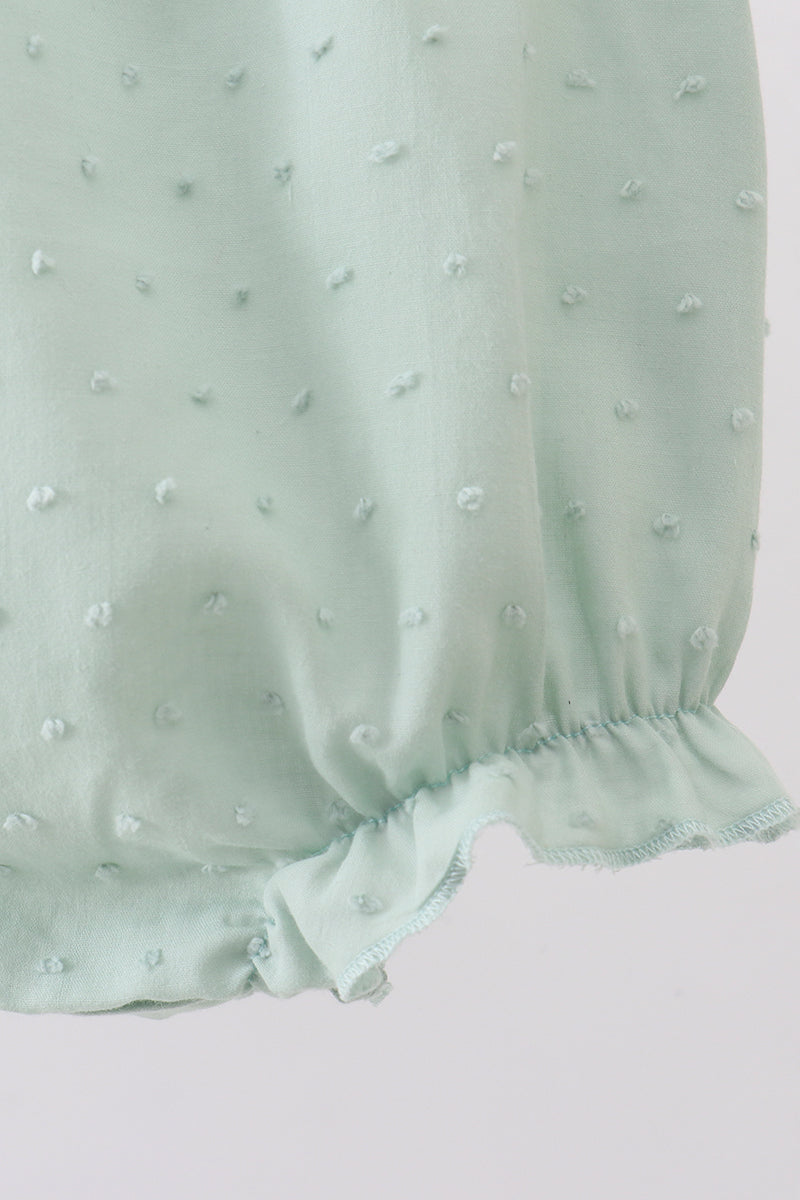 Green swiss dot cross sheep ruffle bubble - Aaria Tees Aaria Tees