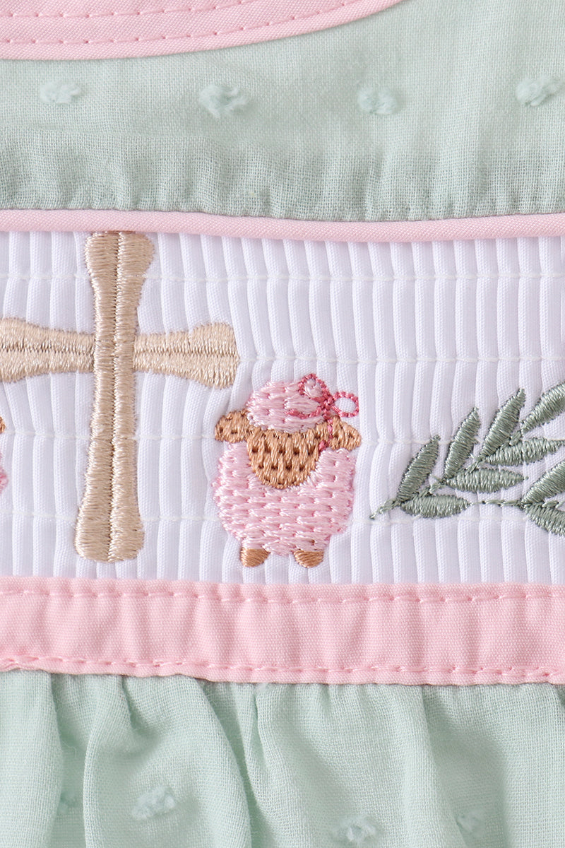 Green swiss dot cross sheep ruffle bloomer set - Aaria Tees Aaria Tees